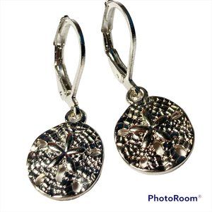 Silver Sand Dollar Earrings Sea Life Shells Beach Island Beach Nautical Plated